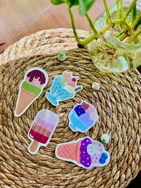 🍦 Sweet Summer Ice Cream Sticker Pack (Set of 5, Summer Collection) - Pink Nightlight Studio