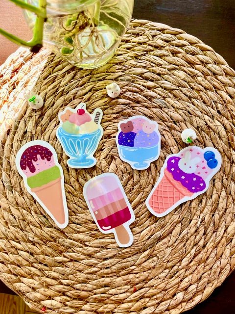 🍦 Sweet Summer Ice Cream Sticker Pack (Set of 5, Summer Collection) - Pink Nightlight Studio