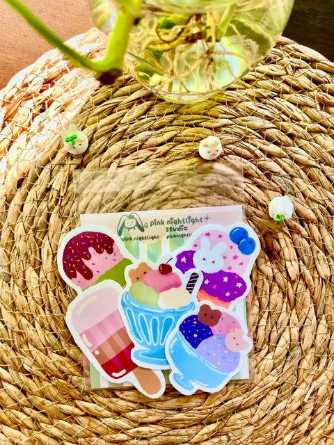 🍦 Sweet Summer Ice Cream Sticker Pack (Set of 5, Summer Collection) - Pink Nightlight Studio