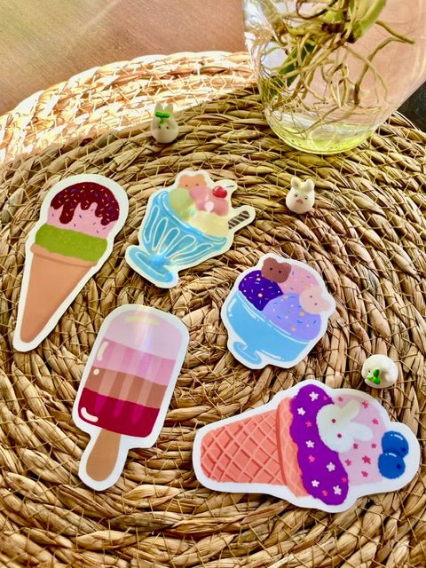 🍦 Sweet Summer Ice Cream Sticker Pack (Set of 5, Summer Collection) - Pink Nightlight Studio