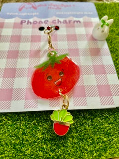 Handmade Tomato Acrylic Phone Charm | Cute Kawaii Vegetable Phone Strap Accessory
