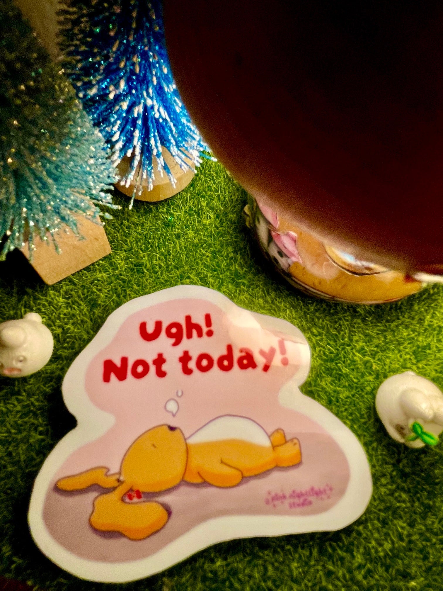 "Ugh! Not today!" Bunny laminated vinyl sticker - Pink Nightlight Studio