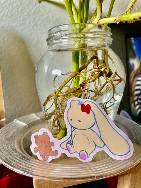 Vintage Bonnie with Bear Vinyl Sticker - Pink Nightlight Studio