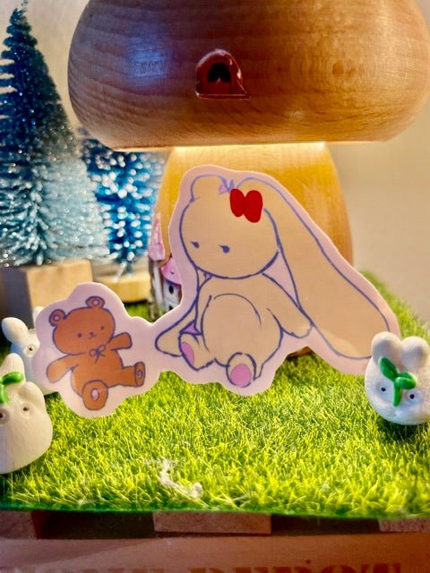 Vintage Bonnie with Bear Vinyl Sticker - Pink Nightlight Studio